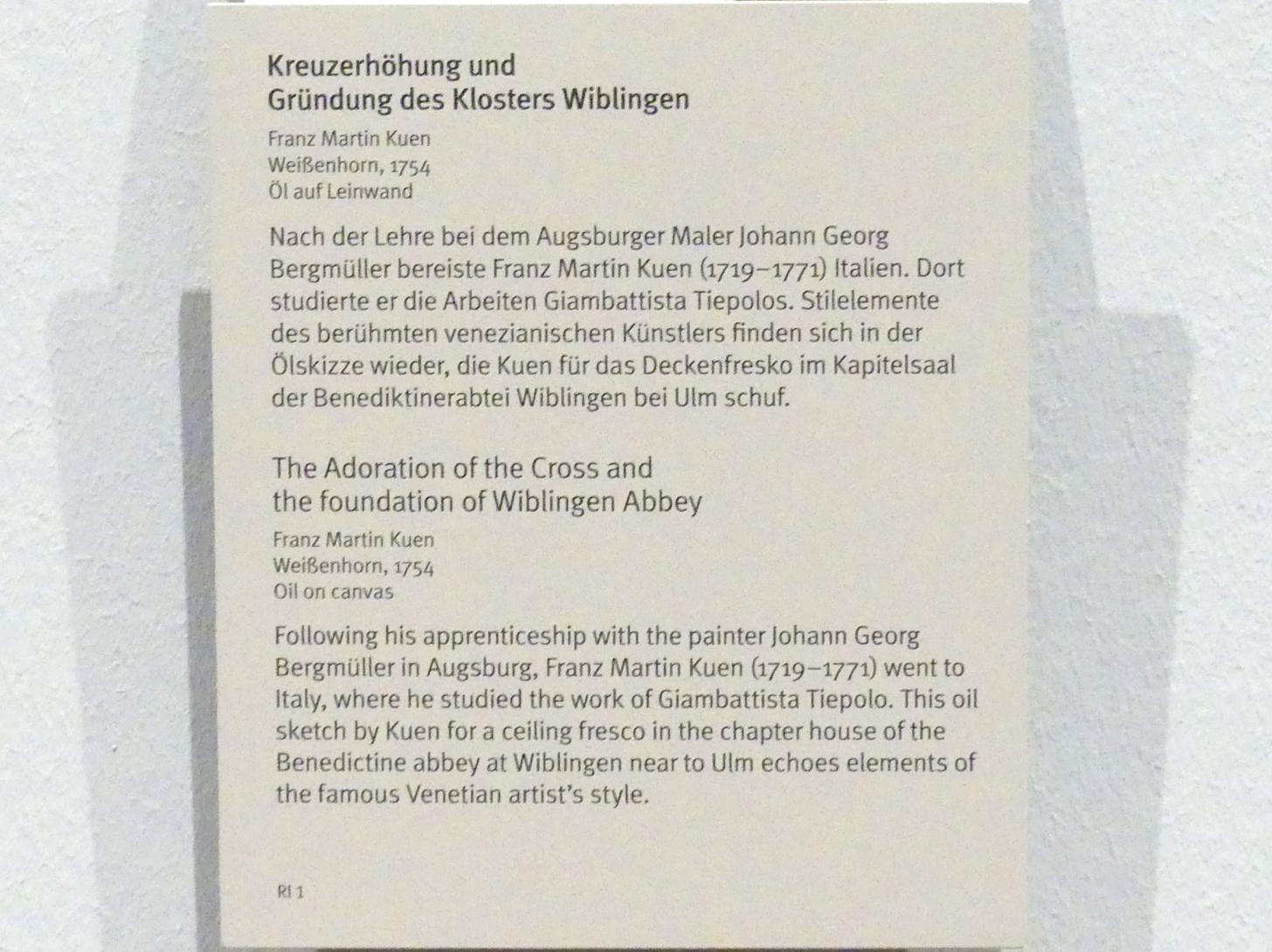 Franz Martin Kuen (1754), Kreuzerhöhung und Gründung des Klosters Wiblingen, Wiblingen, ehemalige Benediktinerabtei, jetzt München, Bayerisches Nationalmuseum, Saal 44, 1754, Bild 2/2