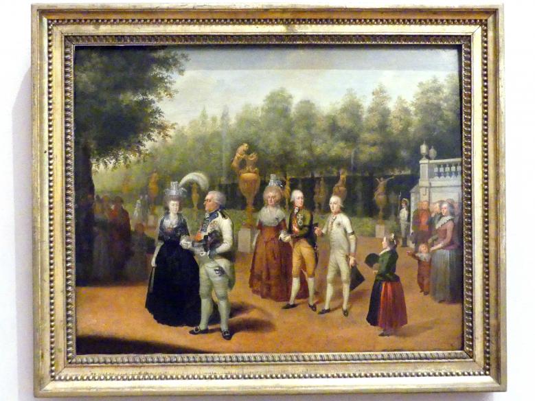 Johann Baptist Hoechle (1792), Kaiser Franz II. und Kurfürst Karl Theodor im Park von Schloss Nymphenburg, München, Bayerisches Nationalmuseum, Saal 46, 1792, Bild 1/2
