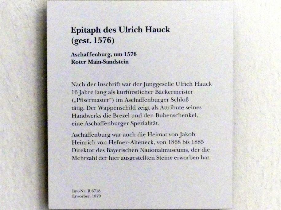 Epitaph des Ulrich Hauck (gest. 1576), München, Bayerisches Nationalmuseum, Eingangshalle, um 1576, Bild 2/2