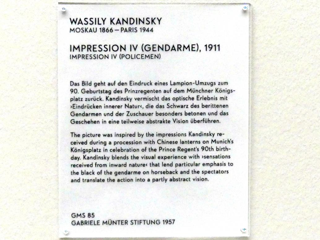 Wassily Kandinsky (1900–1943), Impression IV (Gendarme), München, Lenbachhaus, Saal 35, 1911, Bild 2/2