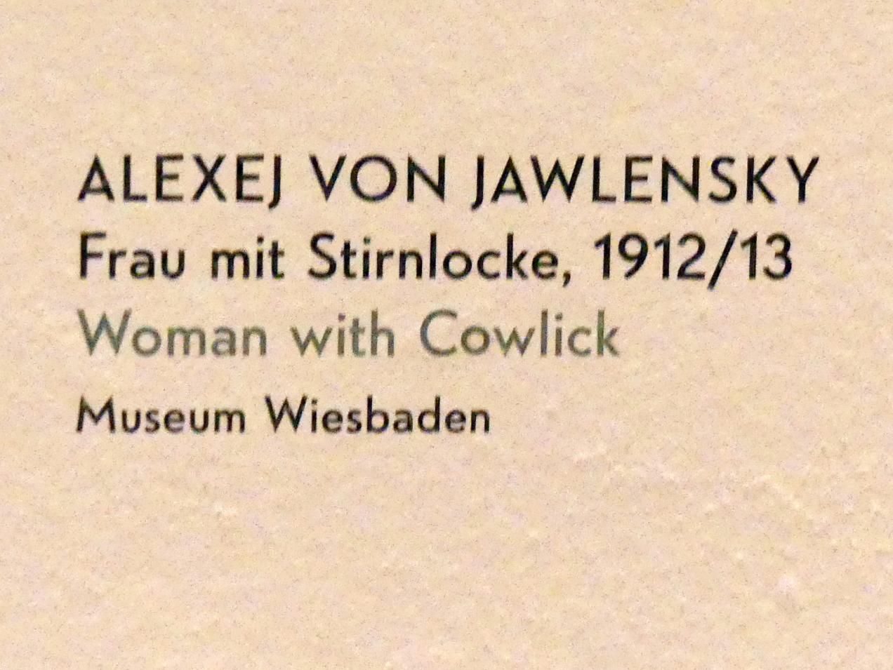 Alexej von Jawlensky (1893–1938), Frau mit Stirnlocke, München, Lenbachhaus, Kunstbau, Ausstellung "Lebensmenschen" vom 22.10.2019-16.02.2020, Porträts von Jawlenski, 1912–1913, Bild 2/2