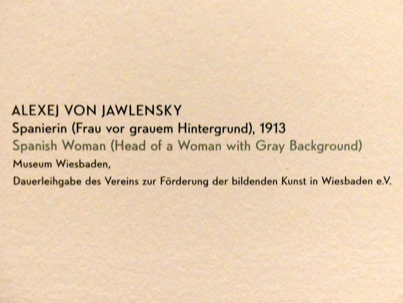 Alexej von Jawlensky (1893–1938), Spanierin (Frau vor grauem Hintergrund), München, Lenbachhaus, Kunstbau, Ausstellung "Lebensmenschen" vom 22.10.2019-16.02.2020, Porträts von Jawlenski, 1913, Bild 2/2