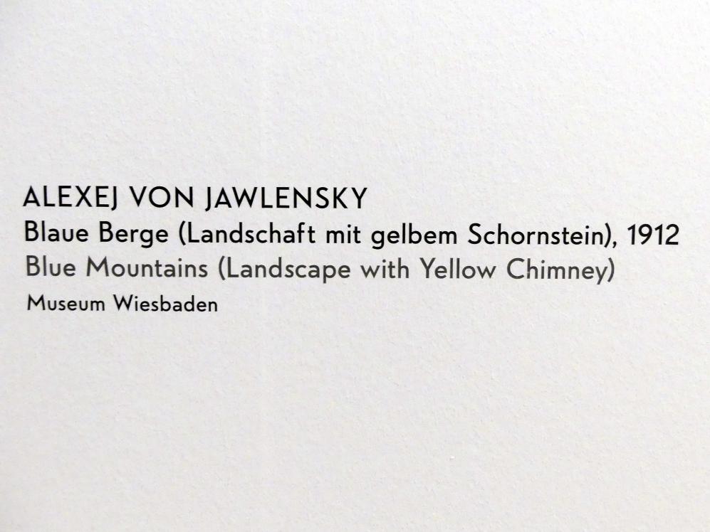 Alexej von Jawlensky (1893–1938), Blaue Berge (Landschaft mit gelbem Schornstein), München, Lenbachhaus, Kunstbau, Ausstellung "Lebensmenschen" vom 22.10.2019-16.02.2020, München, Murnau, Oberstdorf, 1908-1913, 1912, Bild 2/2
