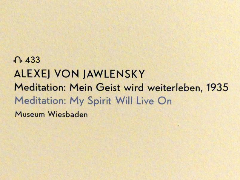 Alexej von Jawlensky (1893–1938), Meditation: Mein Geist wird weiterleben, München, Lenbachhaus, Kunstbau, Ausstellung "Lebensmenschen" vom 22.10.2019-16.02.2020, Getrennte Wege ab 1921, Jawlenski, 1935, Bild 2/2