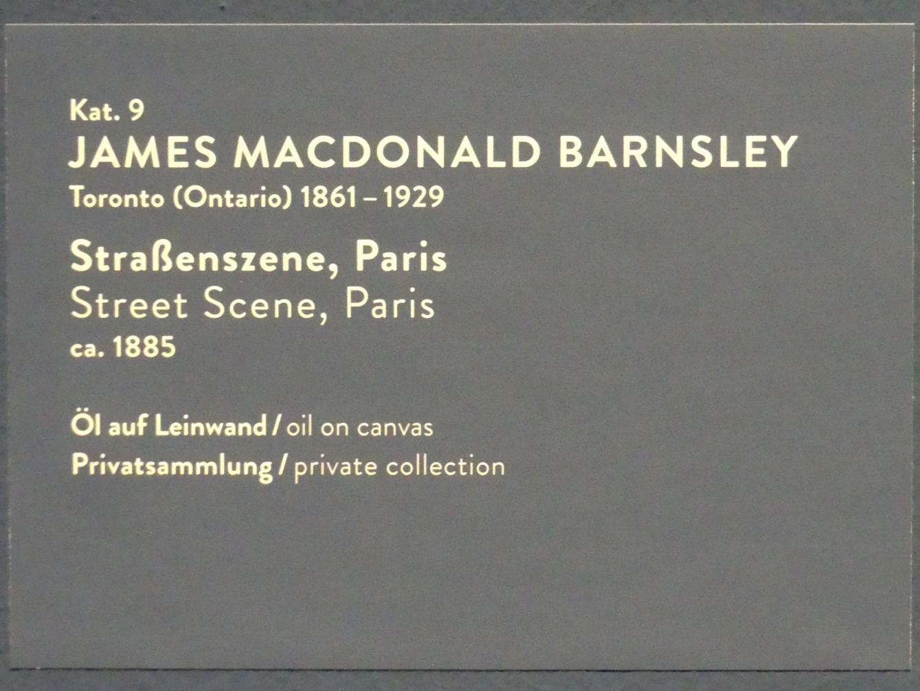 James Macdonald Barnsley (1885), Straßenszene, Paris, München, Kunsthalle, Ausstellung "Kanada und der Impressionismus" vom 19.07.-17.11.2019, Frankreich-Impressionen, um 1885, Bild 2/2