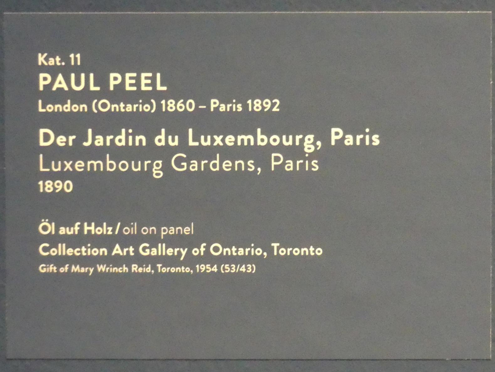 Paul Peel (1884–1890), Der Jardin du Luxembourg, Paris, München, Kunsthalle, Ausstellung "Kanada und der Impressionismus" vom 19.07.-17.11.2019, Frankreich-Impressionen, 1890, Bild 2/2