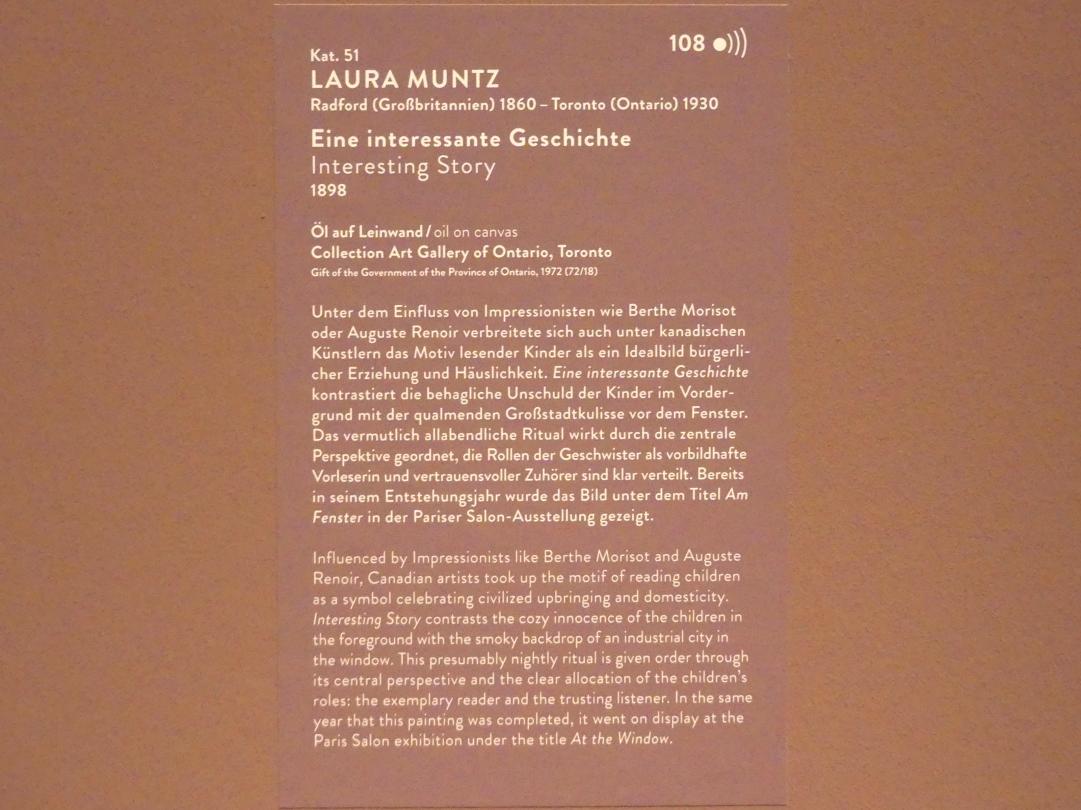Laura Muntz Lyall (Laura Adeline Muntz) (1897–1898), Eine interessante Geschichte, München, Kunsthalle, Ausstellung "Kanada und der Impressionismus" vom 19.07.-17.11.2019, Jugend und Sonnenlicht, 1898, Bild 2/2