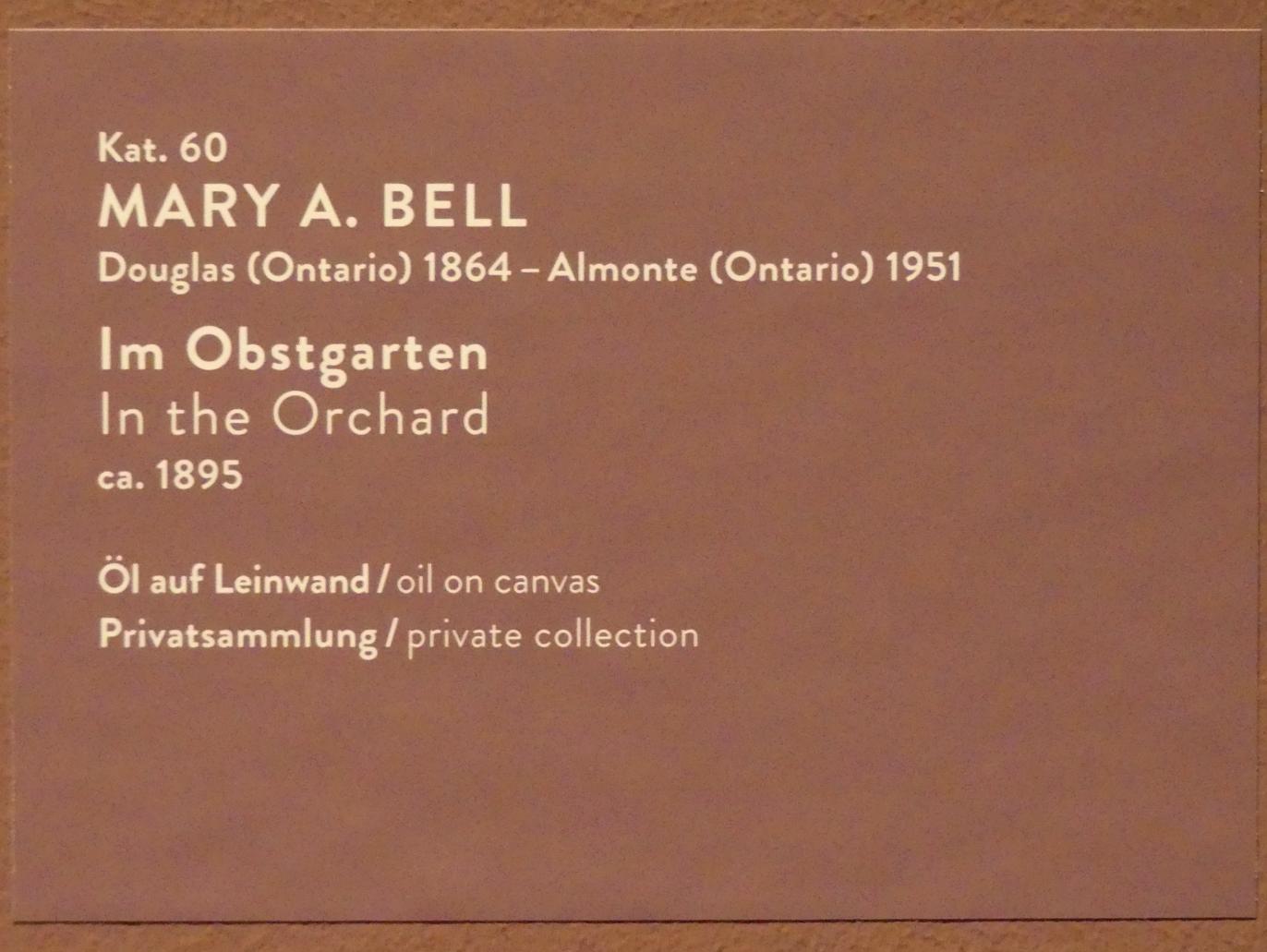 Mary Alexandra Bell (Mary Alexandra Bell Eastlake) (1895), Im Obstgarten, München, Kunsthalle, Ausstellung "Kanada und der Impressionismus" vom 19.07.-17.11.2019, Jugend und Sonnenlicht, um 1895, Bild 2/2