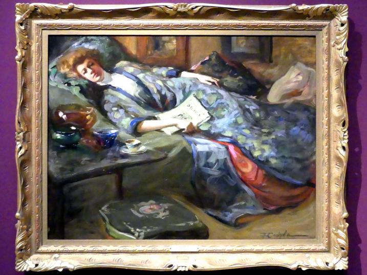Florence Carlyle (1903), The Studio, München, Kunsthalle, Ausstellung "Kanada und der Impressionismus" vom 19.07.-17.11.2019, Frauen in ihrer Freizeit, 1903, Bild 1/2
