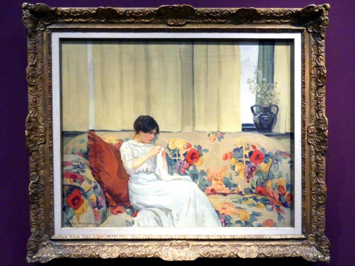 Helen McNicoll (1911–1914), Das Chintzsofa, München, Kunsthalle, Ausstellung "Kanada und der Impressionismus" vom 19.07.-17.11.2019, Frauen in ihrer Freizeit, um 1913