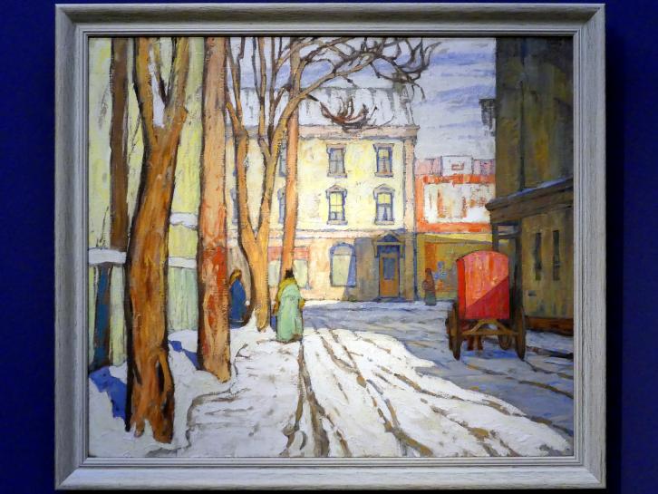 Lawren Stewart Harris (1911–1920), Toronto Street, Wintermorgen, München, Kunsthalle, Ausstellung "Kanada und der Impressionismus" vom 19.07.-17.11.2019, Die Group of Seven, 1920, Bild 1/2