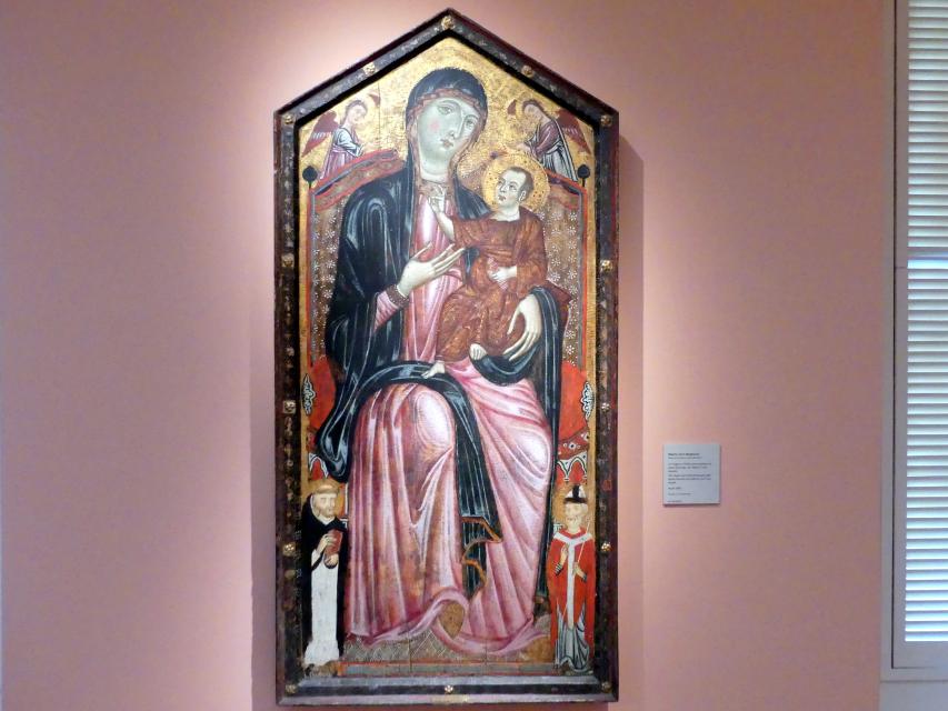 Meister der Heiligen Magdalena (1270–1290), Thronende Maria mit Kind und den Heiligen Dominikus und Martin und zwei Engeln, Madrid, Museo Thyssen-Bornemisza, Saal 1, italienische Renaissance, um 1290