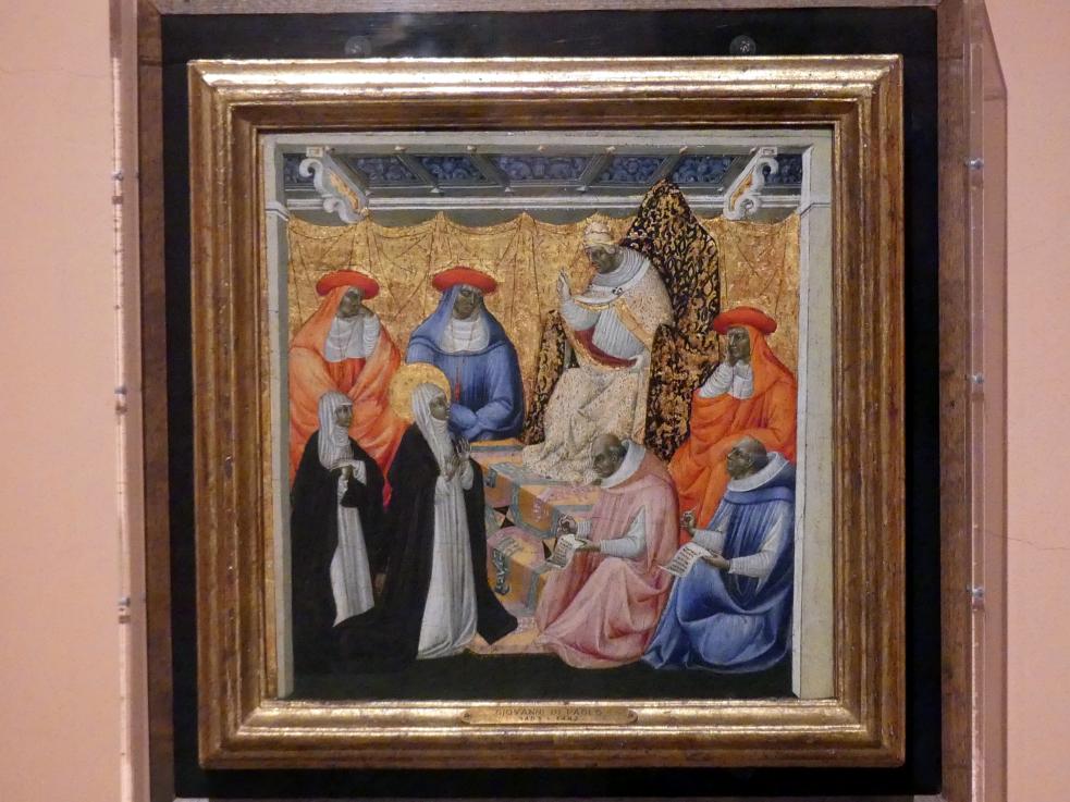 Giovanni di Paolo (1435–1475), Heilige Katharina von Siena vor dem Papst in Avignon, Madrid, Museo Thyssen-Bornemisza, Saal 1, italienische Renaissance, um 1460–1463