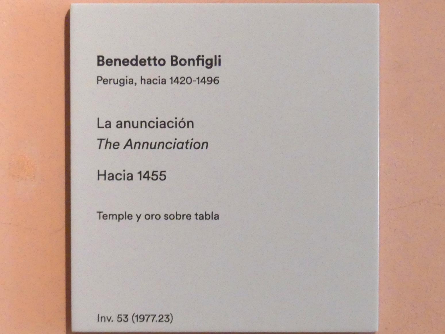 Benedetto Bonfigli (1448–1467), Verkündigung an Maria, Madrid, Museo Thyssen-Bornemisza, Saal 4, italienische Malerei des 15. Jahrhunderts, um 1455, Bild 3/3