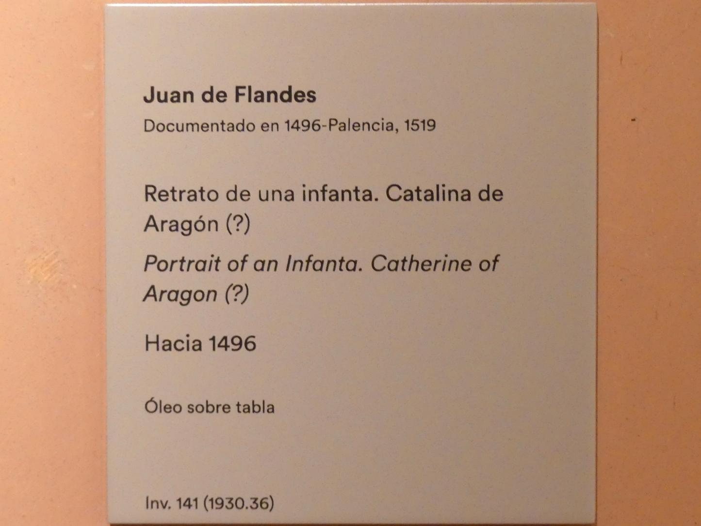 Juan de Flandes (1495–1500), Porträt einer Infantin. Katharina von Aragon (?), Madrid, Museo Thyssen-Bornemisza, Saal 5, das Porträt in der Renaissance, um 1496, Bild 2/2
