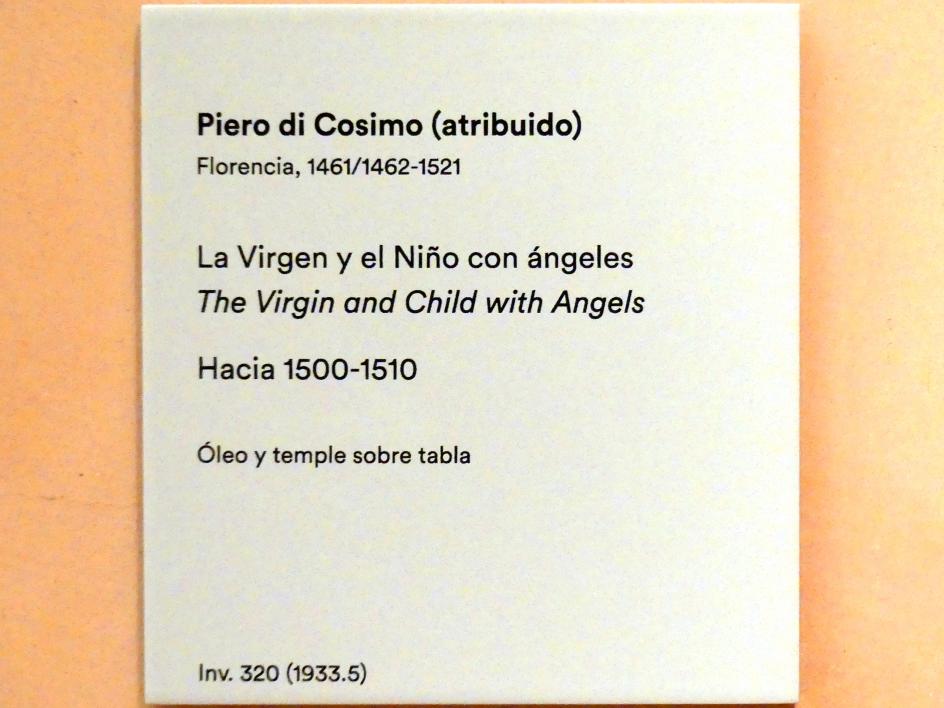 Piero di Cosimo (1481–1512), Die Jungfrau Maria mit Kind und Engeln, Madrid, Museo Thyssen-Bornemisza, Saal 7, italienische Malerei des 16. Jahrhunderts, um 1500–1510, Bild 2/2