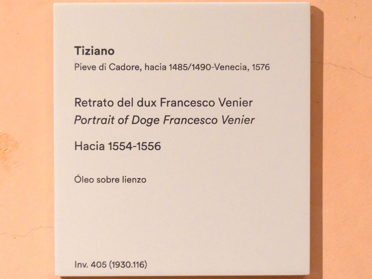 Tiziano Vecellio (Tizian) (1509–1575), Porträt des Dogen Francesco Venier, Madrid, Museo Thyssen-Bornemisza, Saal 7, italienische Malerei des 16. Jahrhunderts, um 1554–1556, Bild 3/3