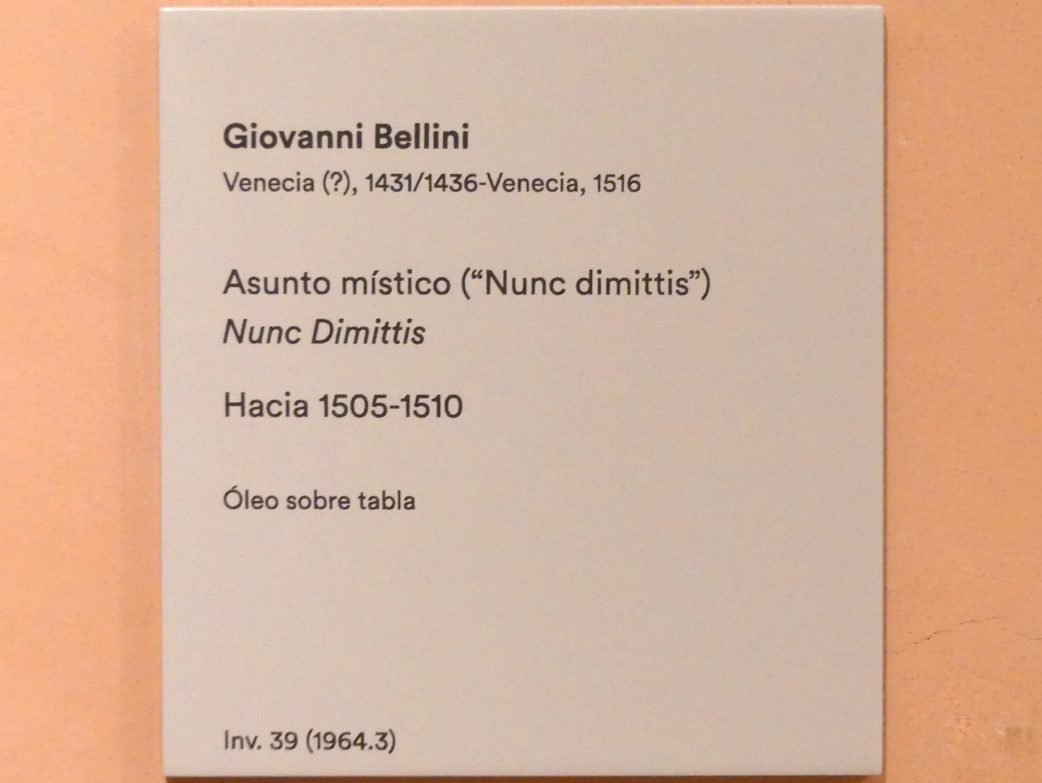 Giovanni Bellini (1452–1515), Lobgesang des Simeon (Nunc dimittis), Madrid, Museo Thyssen-Bornemisza, Saal 7, italienische Malerei des 16. Jahrhunderts, um 1505–1510, Bild 2/2