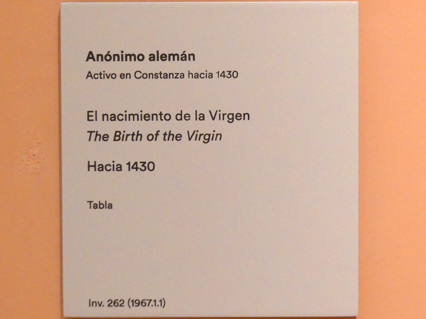 Geburt Mariens, Madrid, Museo Thyssen-Bornemisza, Saal 8, deutsche Malerei des 15. und 16. Jahrhunderts, um 1430, Bild 2/2