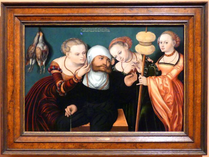 Hans Cranach (1529–1537), Herkules am Hofe der Omphale, Madrid, Museo Thyssen-Bornemisza, Saal 9, deutsche Malerei des 15. und 16. Jahrhunderts, 1537, Bild 1/2