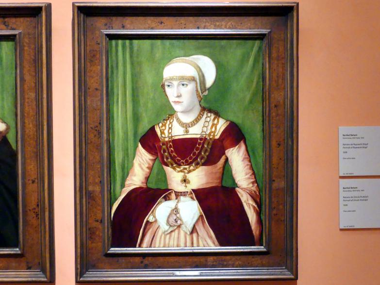 Barthel Beham (1523–1540), Porträt von Ursula Rudolph, Madrid, Museo Thyssen-Bornemisza, Saal 9, deutsche Malerei des 15. und 16. Jahrhunderts, 1528, Bild 1/2