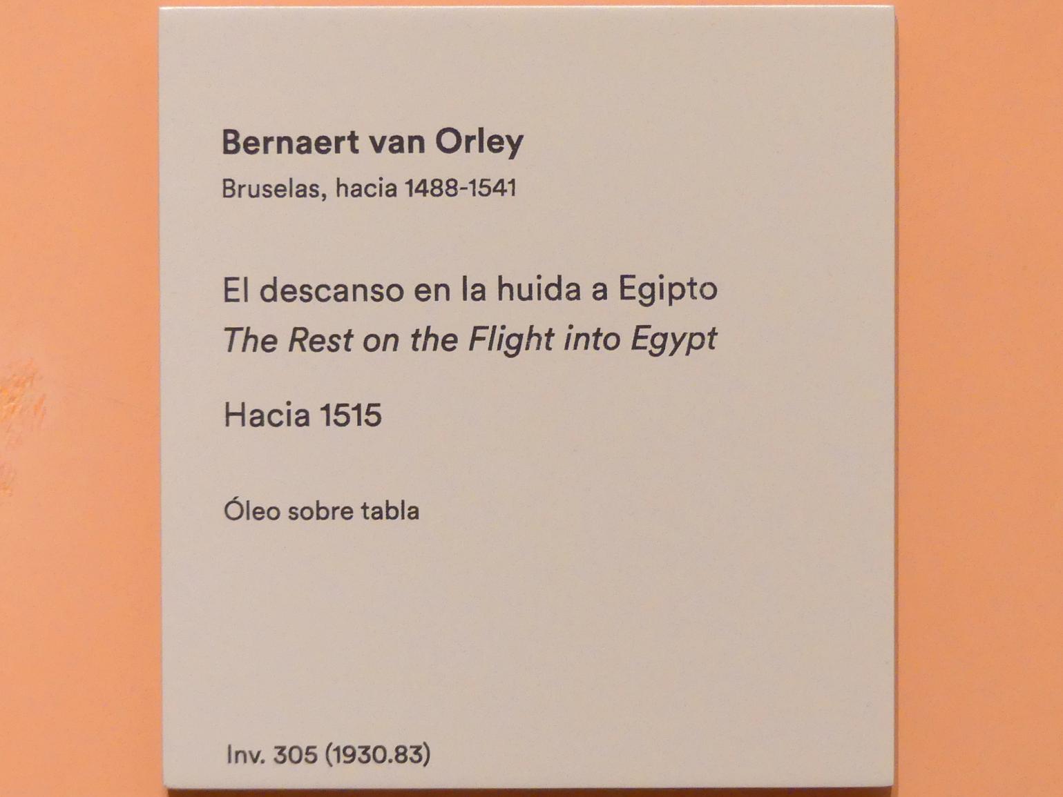 Bernard van Orley (1515–1530), Ruhe auf der Flucht, Madrid, Museo Thyssen-Bornemisza, Saal 10, niederländische Malerei des 16. Jahrhunderts, um 1515, Bild 2/2