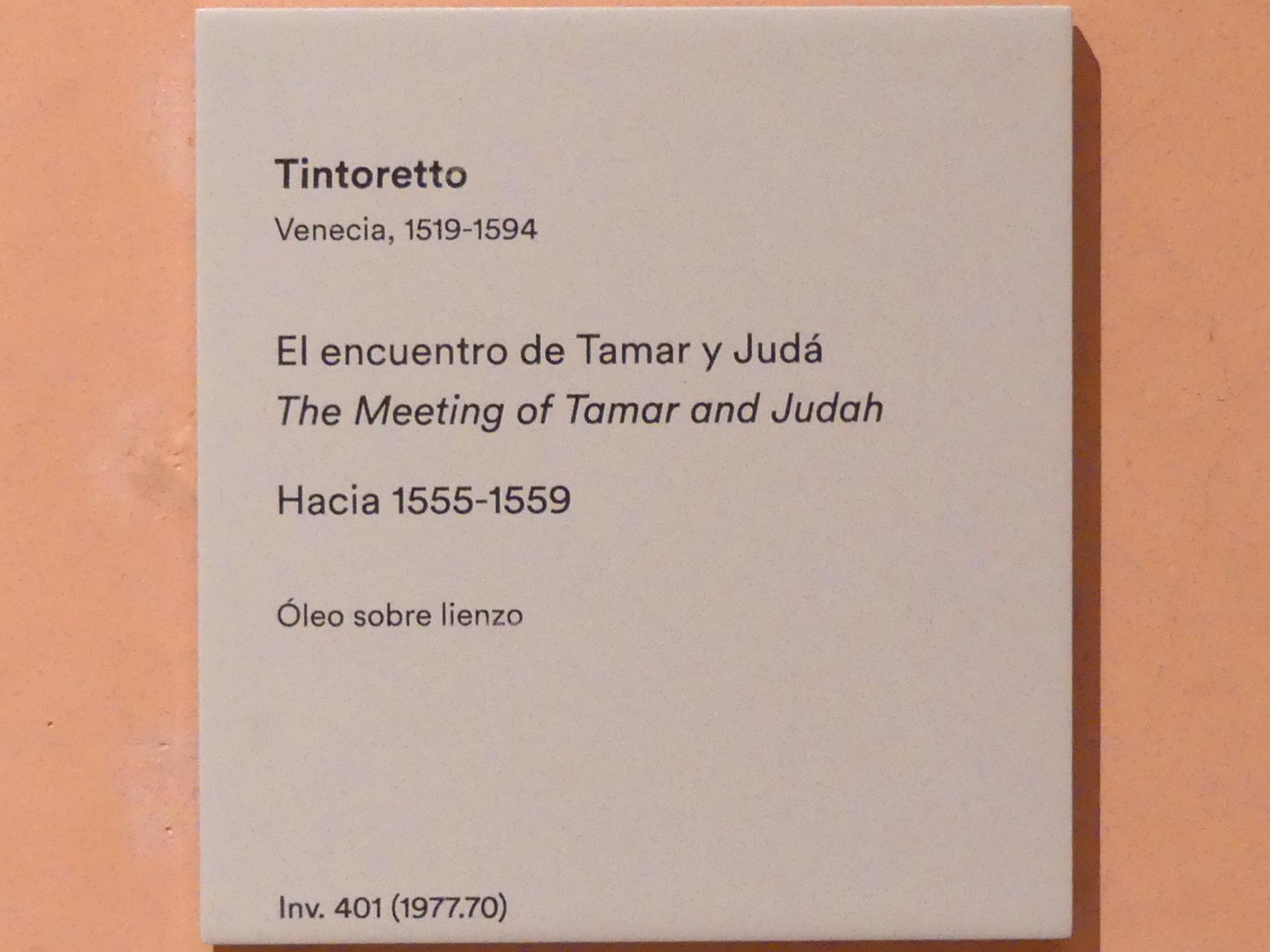 Tintoretto (Jacopo Robusti) (1540–1590), Begegnung zwischen Tamar und Juda, Madrid, Museo Thyssen-Bornemisza, Saal 11, Tizian. Tintoretto, Bassano, El Greco, um 1555–1559, Bild 2/2