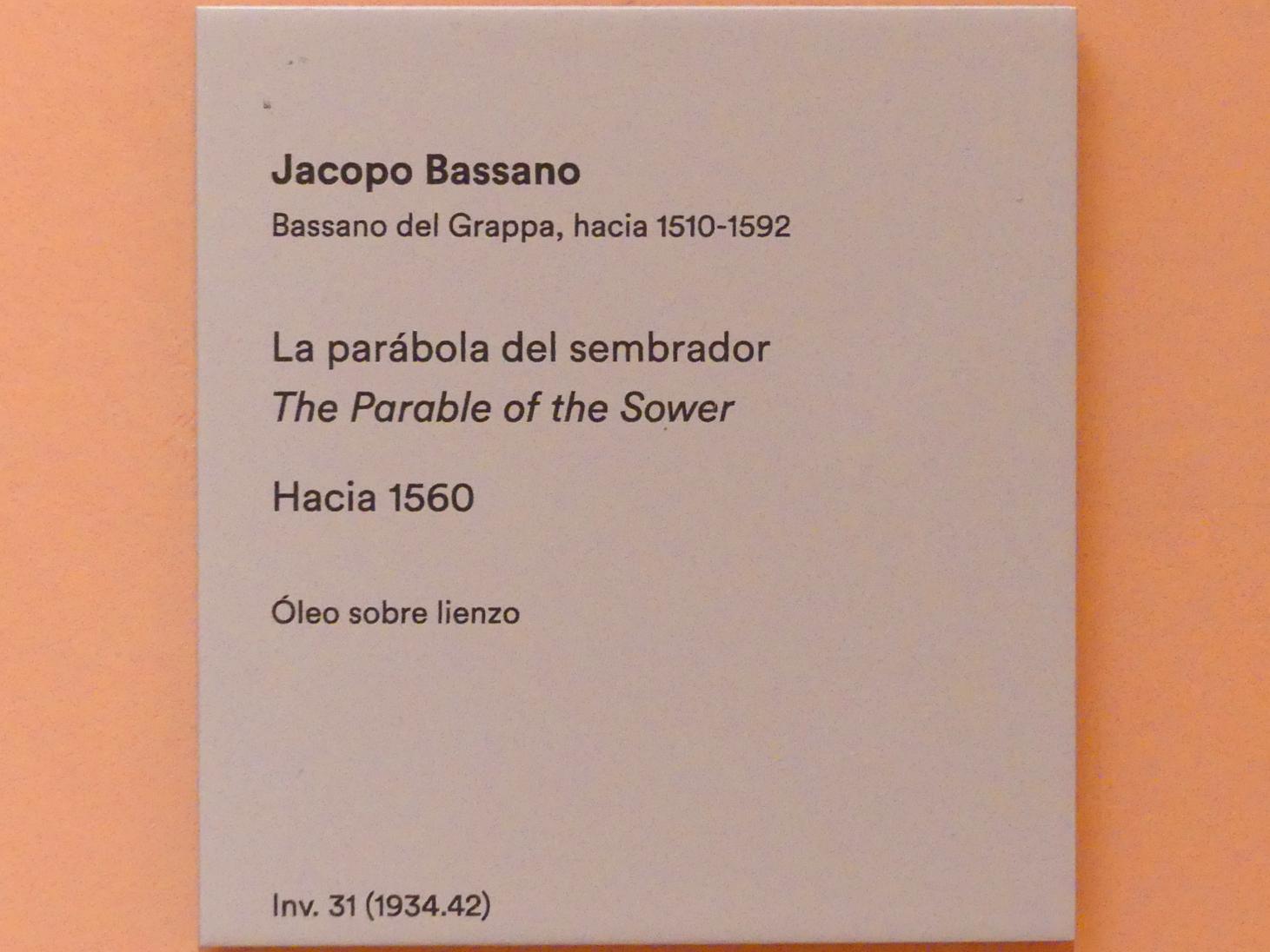 Jacopo Bassano (da Ponte) (1539–1590), Das Gleichnis vom Sämann, Madrid, Museo Thyssen-Bornemisza, Saal 11, Tizian. Tintoretto, Bassano, El Greco, um 1560, Bild 2/2