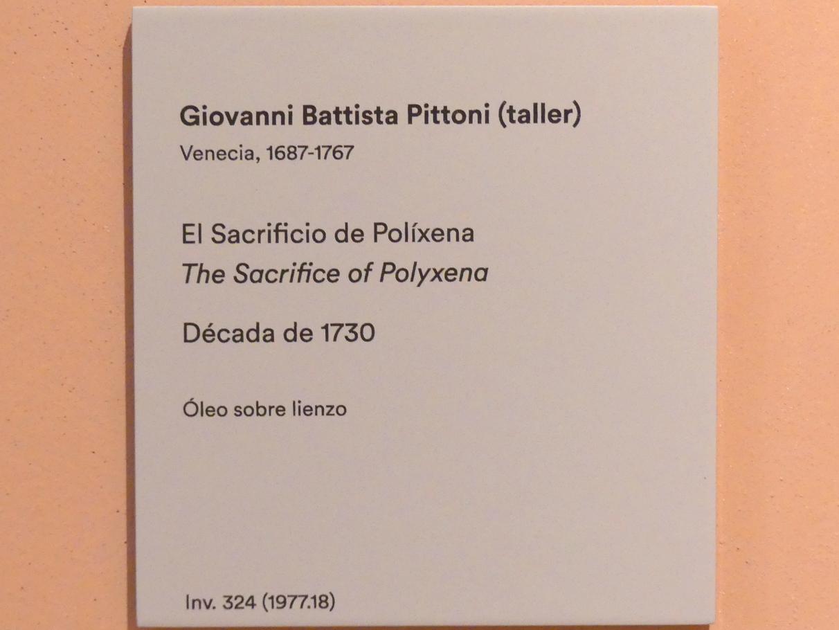 Giovanni Battista Pittoni (Werkstatt) (1735), Die Opferung der Polyxena, Madrid, Museo Thyssen-Bornemisza, Saal 16, italienische Malerei des 18. Jahrhunderts, um 1730–1740, Bild 2/2