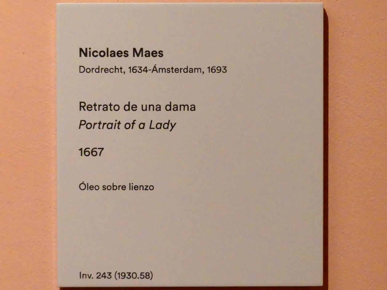 Nicolaes Maes (1652–1687), Porträt einer Dame, Madrid, Museo Thyssen-Bornemisza, Saal 21, niederländische Malerei des 17. Jahrhunderts, 1667, Bild 2/2