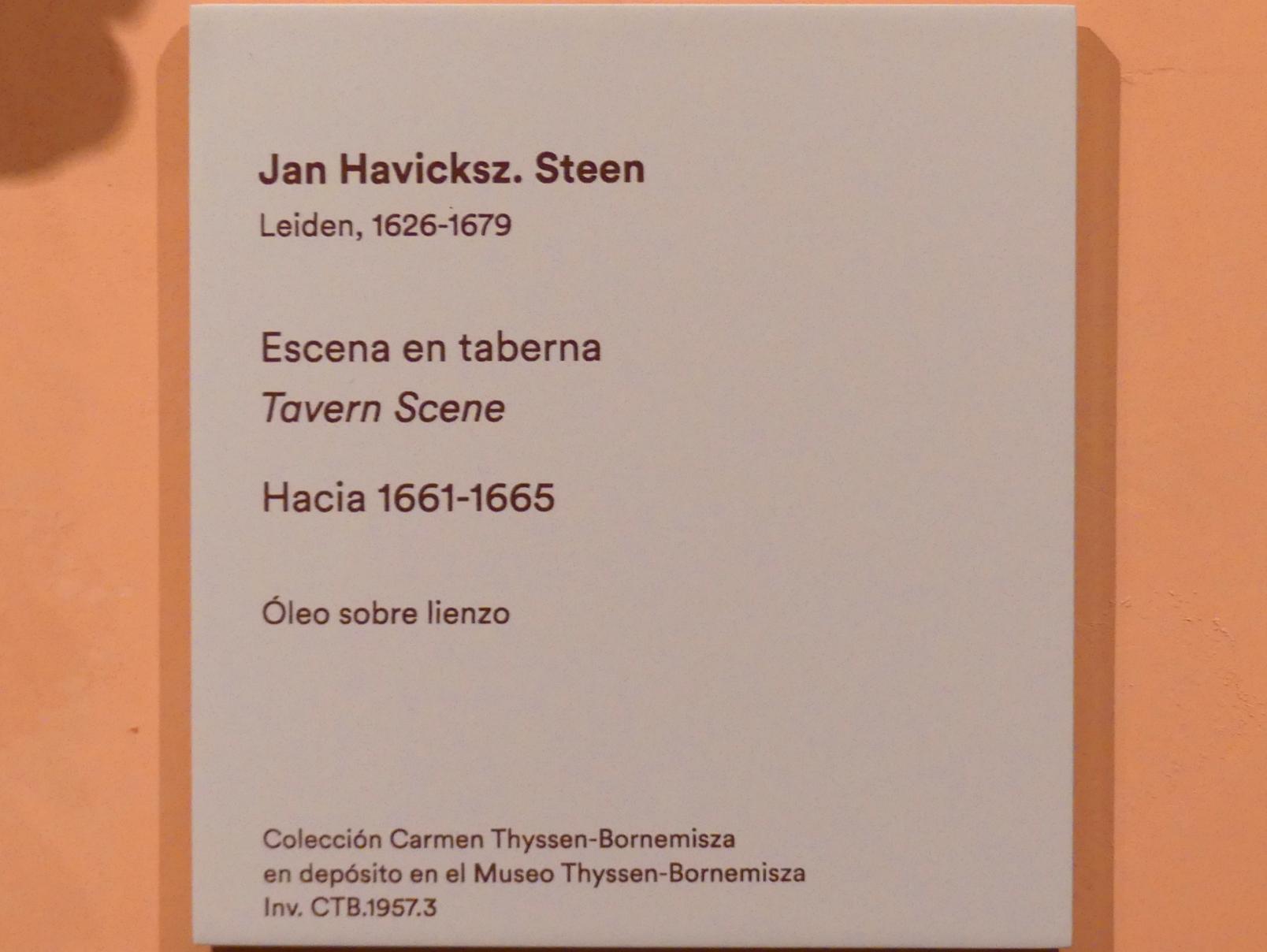 Jan Havickszoon Steen (1650–1678), Wirtshausszene, Madrid, Museo Thyssen-Bornemisza, Saal B, flämische und niederländische Malerei des 17. Jahrhunderts, um 1661–1665, Bild 2/2