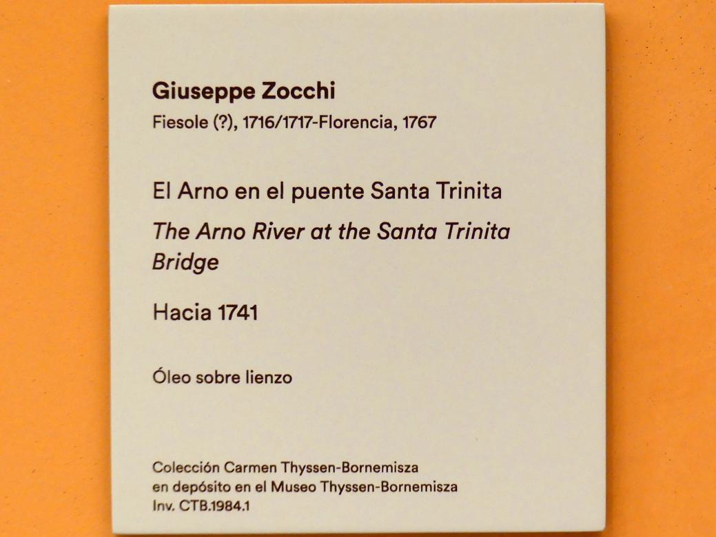 Giuseppe Zocchi (1741), Der Arno an der Ponte Santa Trinita, Madrid, Museo Thyssen-Bornemisza, Saal C, Galerie der Ansichten und Landschaften des 18. und 19. Jahrhunderts, um 1741, Bild 2/2