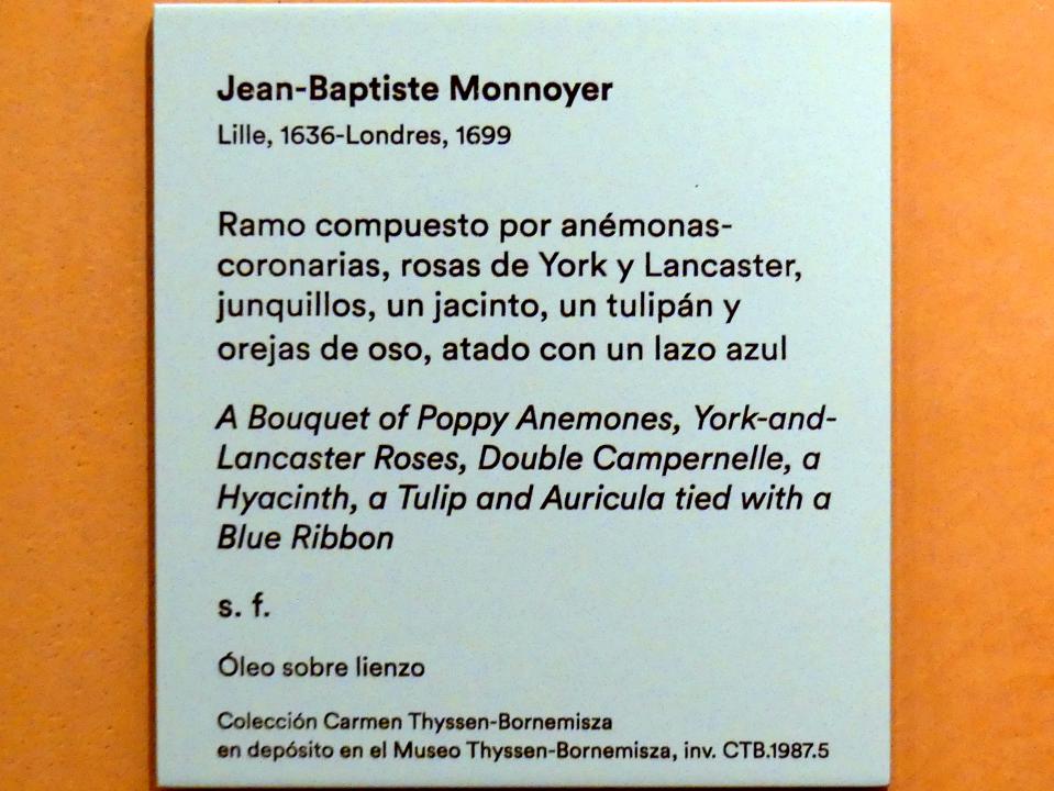 Jean-Baptiste Monnoyer (Undatiert), Blumenstrauß, Madrid, Museo Thyssen-Bornemisza, Saal D, Malerei des 17. Jahrhunderts, Undatiert, Bild 2/2