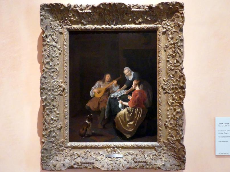 Jacob Lucasz Ochtervelt (1657–1673), Austern essen, Madrid, Museo Thyssen-Bornemisza, Saal 23, niederländische Malerei des 16. Jahrhunderts, um 1665–1669, Bild 1/2