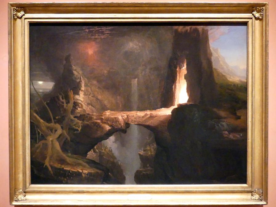 Thomas Cole (1828–1848), Ausstoß. Mond und Feuerlicht, Madrid, Museo Thyssen-Bornemisza, Saal 29, nordamerikanische Malerei des 19. Jahrhunderts, um 1828