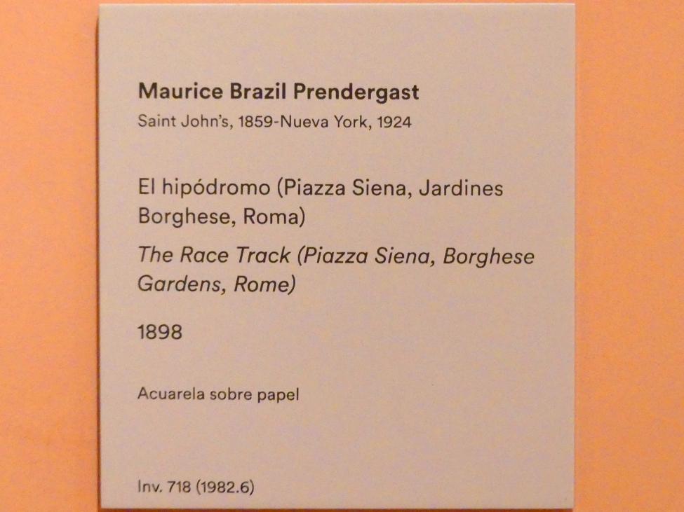 Maurice Brazil Prendergast (1898–1920), Die Rennbahn (Piazza Siena, Garten Borghese, Rom), Madrid, Museo Thyssen-Bornemisza, Saal 33, europäische Malerei des 19. Jahrhunderts, 1898, Bild 2/2