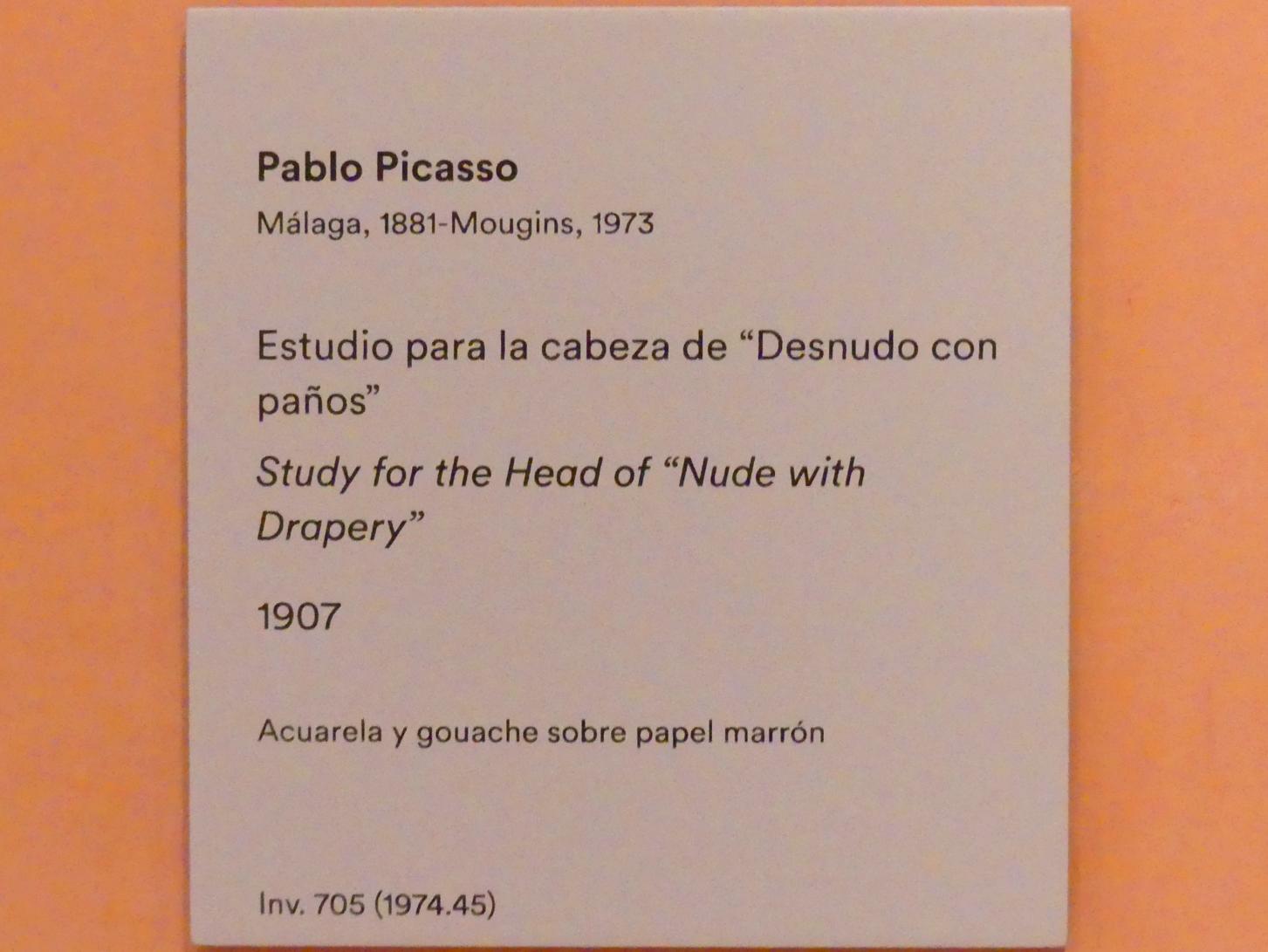 Pablo Picasso (1897–1972), Studie für den Kopf von "Nackt mit Tüchern", Madrid, Museo Thyssen-Bornemisza, Saal 34. europäische Malerei der ersten Hälfte des 20. Jahrhunderts, 1907, Bild 2/2