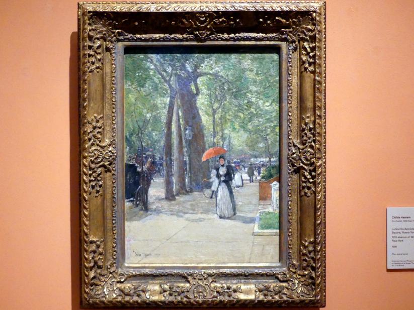 Childe Hassam (1890–1918), Fifth Avenue am Washington Square, New York, Madrid, Museo Thyssen-Bornemisza, Saal J, nordamerikanische Malerei des 19. Jahrhunderts, 1891