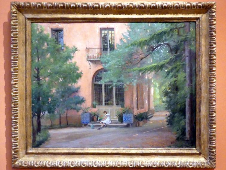 Antoni de Ferrater i Feliu (1913), Haus, Garten und ein Mädchen in der Tür, Madrid, Museo Thyssen-Bornemisza, Saal K, europäische Malerei des 19.Jahrhunderts, um 1913
