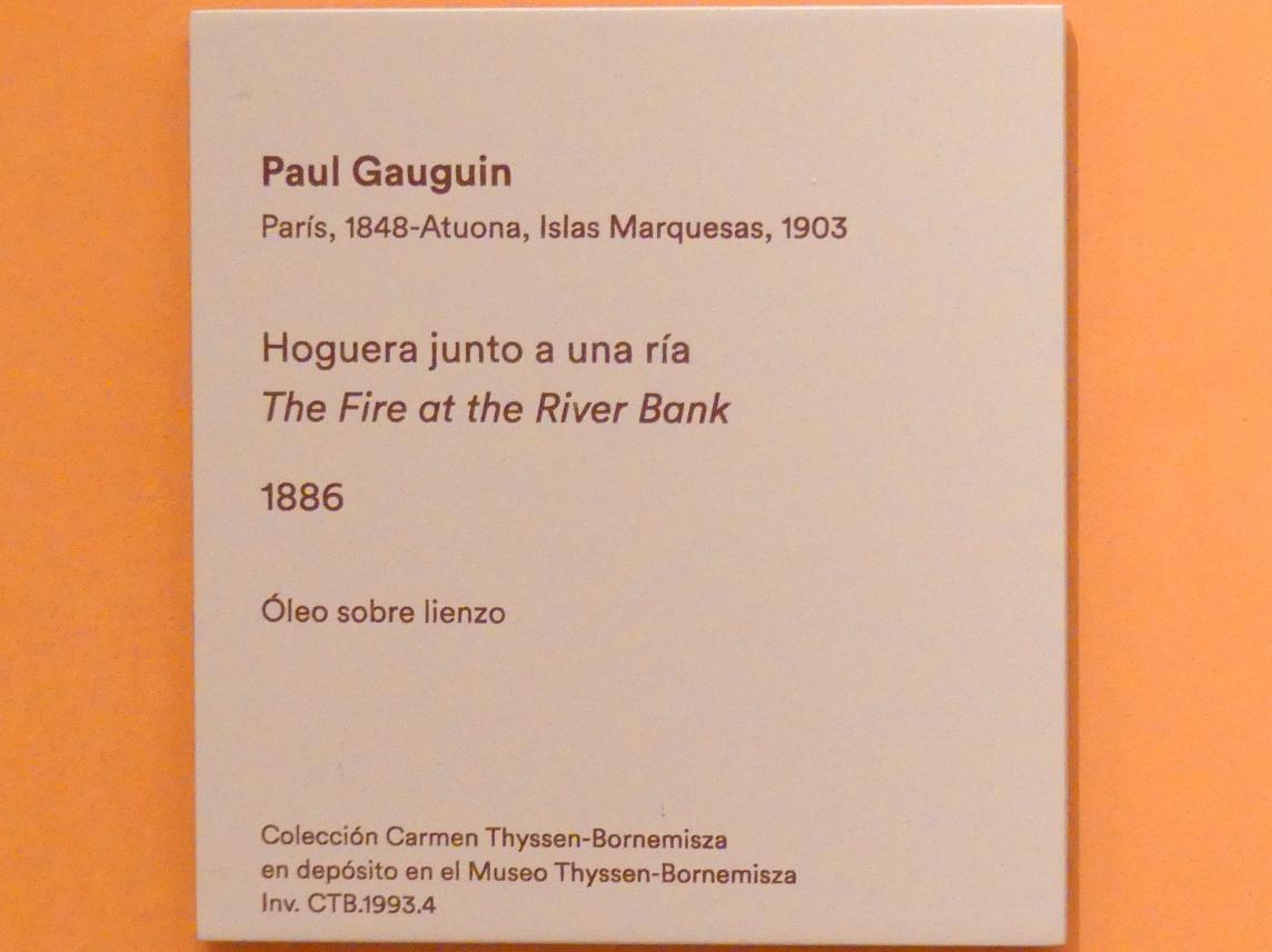 Paul Gauguin (1875–1902), Lagerfeuer am Flussufer, Madrid, Museo Thyssen-Bornemisza, Saal L, europäische Malerei des 19.Jahrhunderts, 1886, Bild 2/2