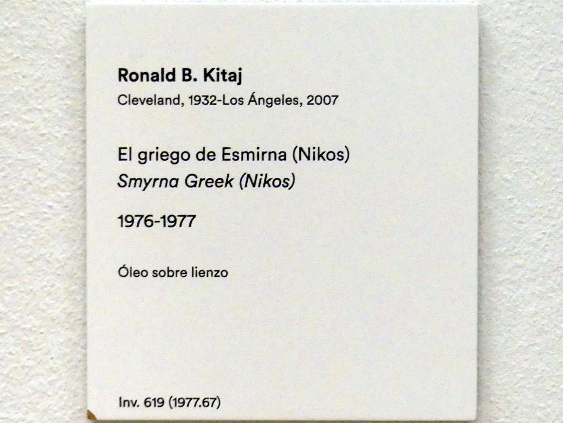 Ronald B. Kitaj (1962–1977), Der Grieche von Izmir (Nikos), Madrid, Museo Thyssen-Bornemisza, Saal 47, Abstraktion und Gegenständlichkeit in der europäischen Nachkriegszeit, 1976–1977, Bild 2/2