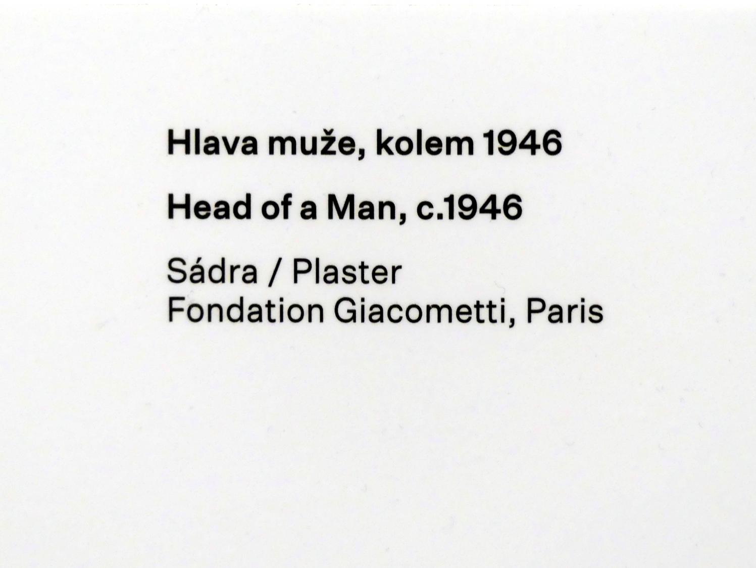 Alberto Giacometti (1914–1965), Kopf eines Mannes, Prag, Nationalgalerie im Messepalast, Ausstellung "Alberto Giacometti" vom 18.07.-01.12.2019, Köpfe, um 1946, Bild 4/4