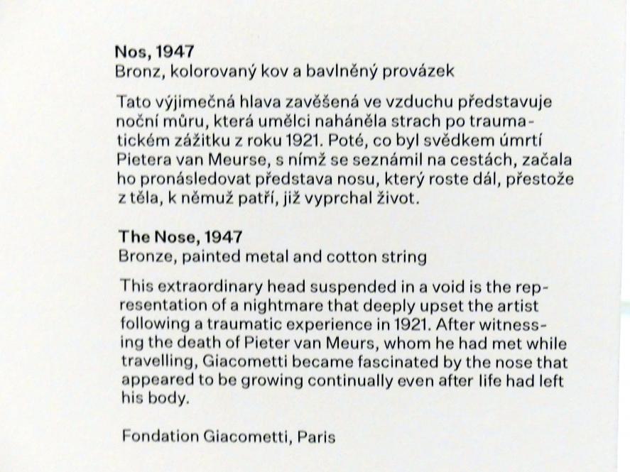 Alberto Giacometti (1914–1965), Nase, Prag, Nationalgalerie im Messepalast, Ausstellung "Alberto Giacometti" vom 18.07.-01.12.2019, Köpfe, 1947, Bild 5/5