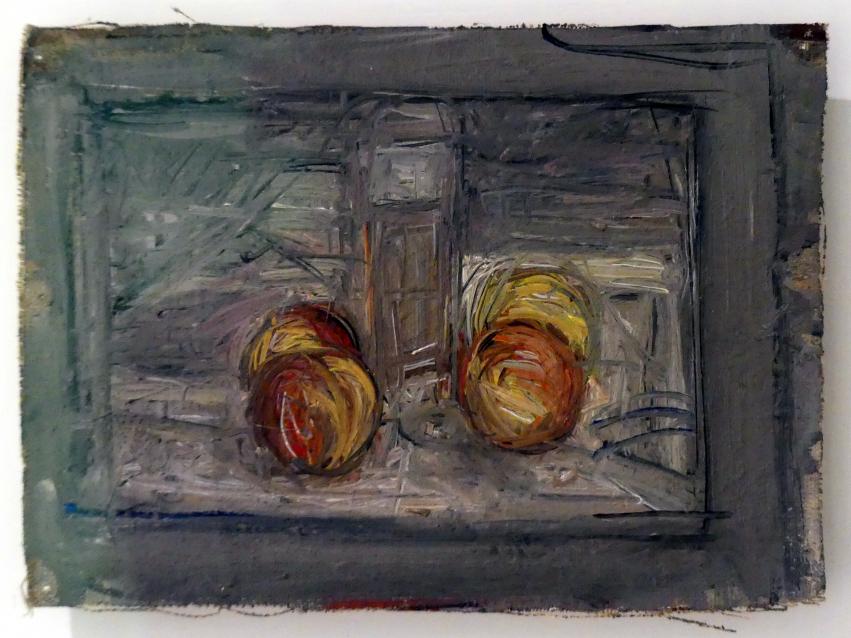 Alberto Giacometti (1914–1965), Vier Äpfel und ein Glass, Prag, Nationalgalerie im Messepalast, Ausstellung "Alberto Giacometti" vom 18.07.-01.12.2019, Figuren im Raum, 1948–1954, Bild 2/3
