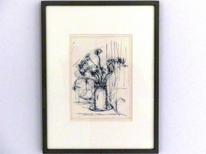 Alberto Giacometti (1914–1965), Blumenstrauss in einer Vase, Prag, Nationalgalerie im Messepalast, Ausstellung "Alberto Giacometti" vom 18.07.-01.12.2019, Figuren im Raum, um 1952, Bild 1/3