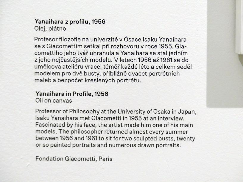 Alberto Giacometti (1914–1965), Isaku Yanaihara im Profil, Prag, Nationalgalerie im Messepalast, Ausstellung "Alberto Giacometti" vom 18.07.-01.12.2019, Porträts, 1956, Bild 2/2