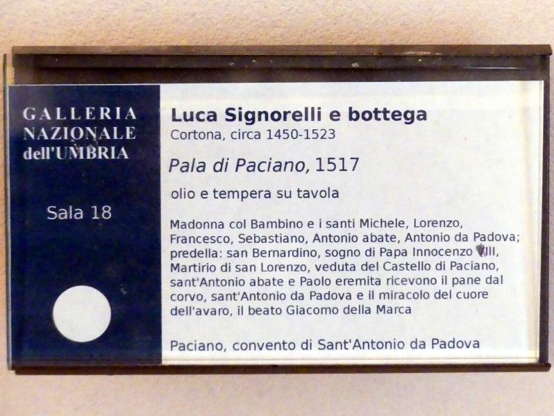 Luca Signorelli (1487–1517), Tafelbild von Paciano, Pacciano Vecchio, chiesa di Sant Antonio da Padova, jetzt Perugia, Nationalgalerie von Umbrien (Galleria nazionale dell'Umbria), 18: Luca Signorelli, Bartolomeo Caporali, 1517, Bild 2/2