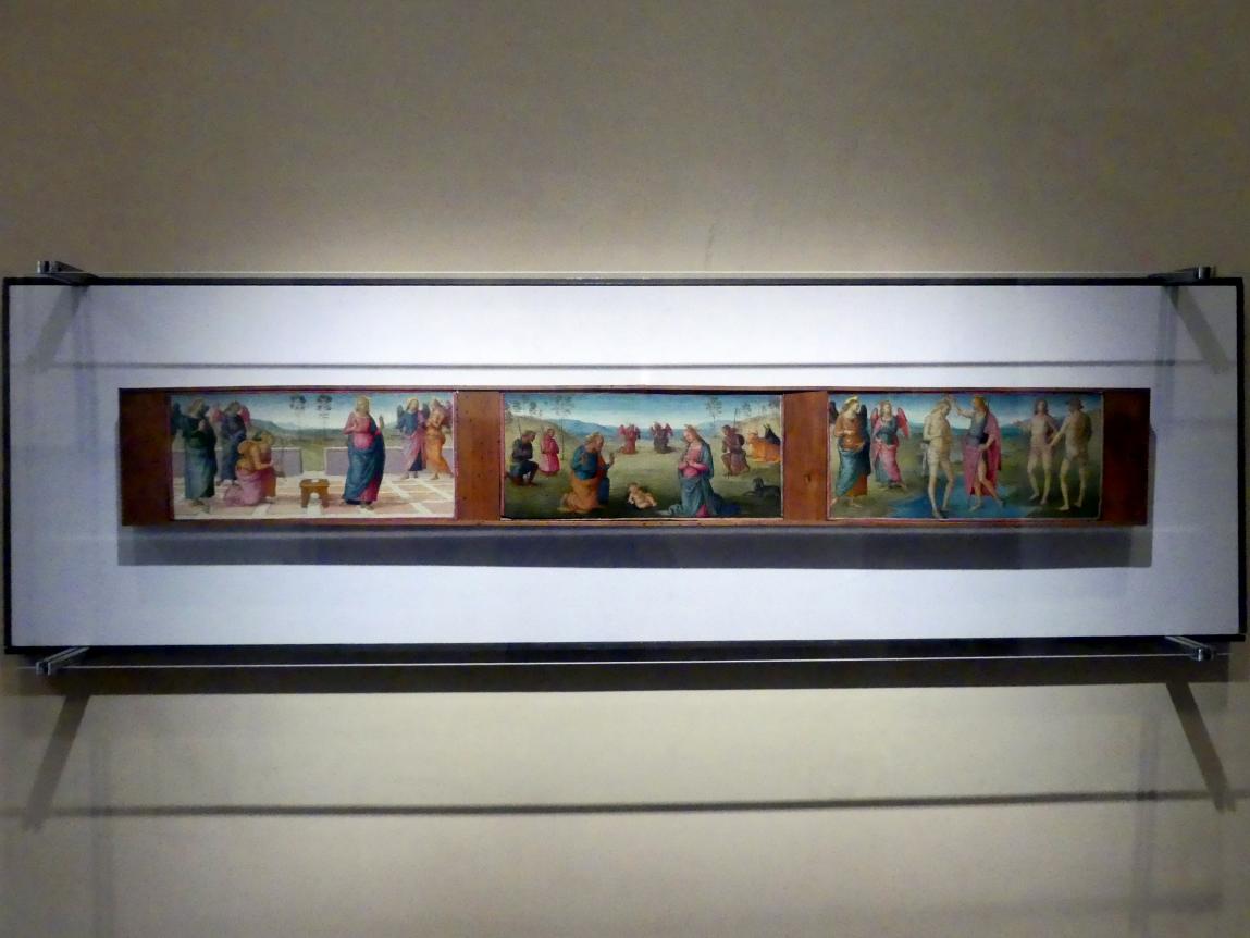 Pietro Perugino (Pietro di Cristoforo Vannucci) (1474–1517), Predella, Perugia, Chiesa di Santa Maria dei Servi, jetzt Perugia, Nationalgalerie von Umbrien (Galleria nazionale dell'Umbria), 23: Perugino, um 1507–1515, Bild 2/3