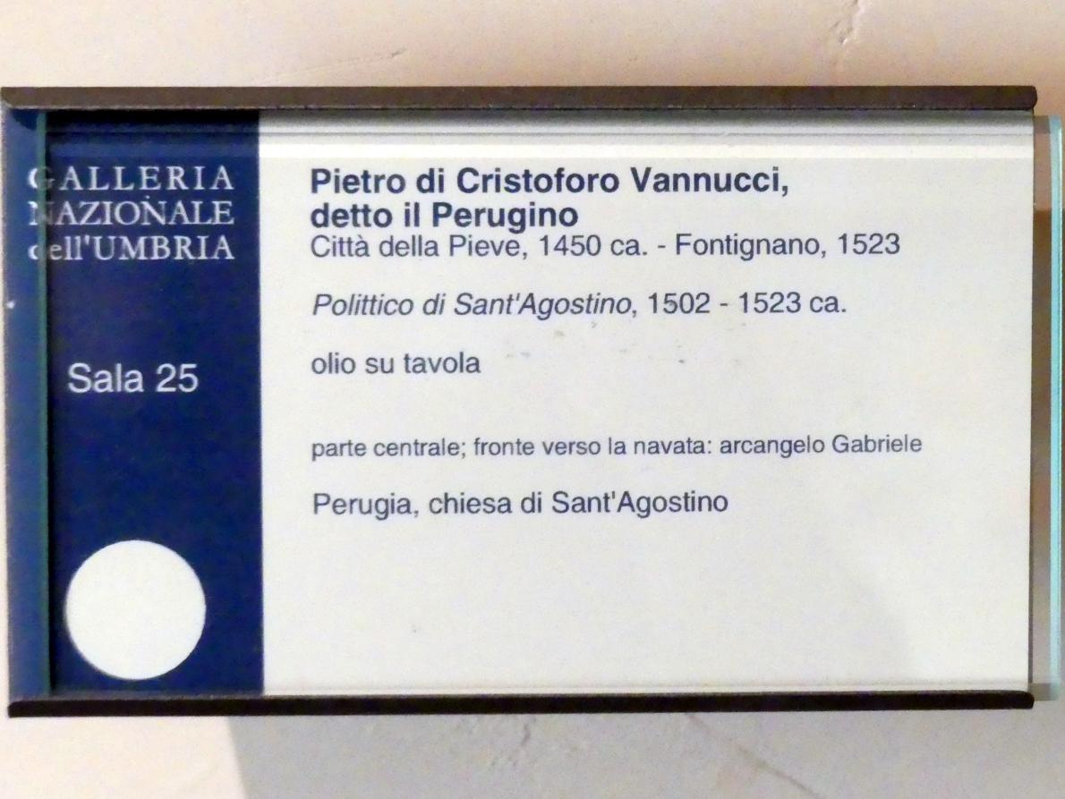 Pietro Perugino (Pietro di Cristoforo Vannucci) (1474–1517), Erzengel Gabriel, Perugia, Kirche Sant'Agostino, jetzt Perugia, Nationalgalerie von Umbrien (Galleria nazionale dell'Umbria), 25: Perugino, um 1502–1523, Bild 2/2