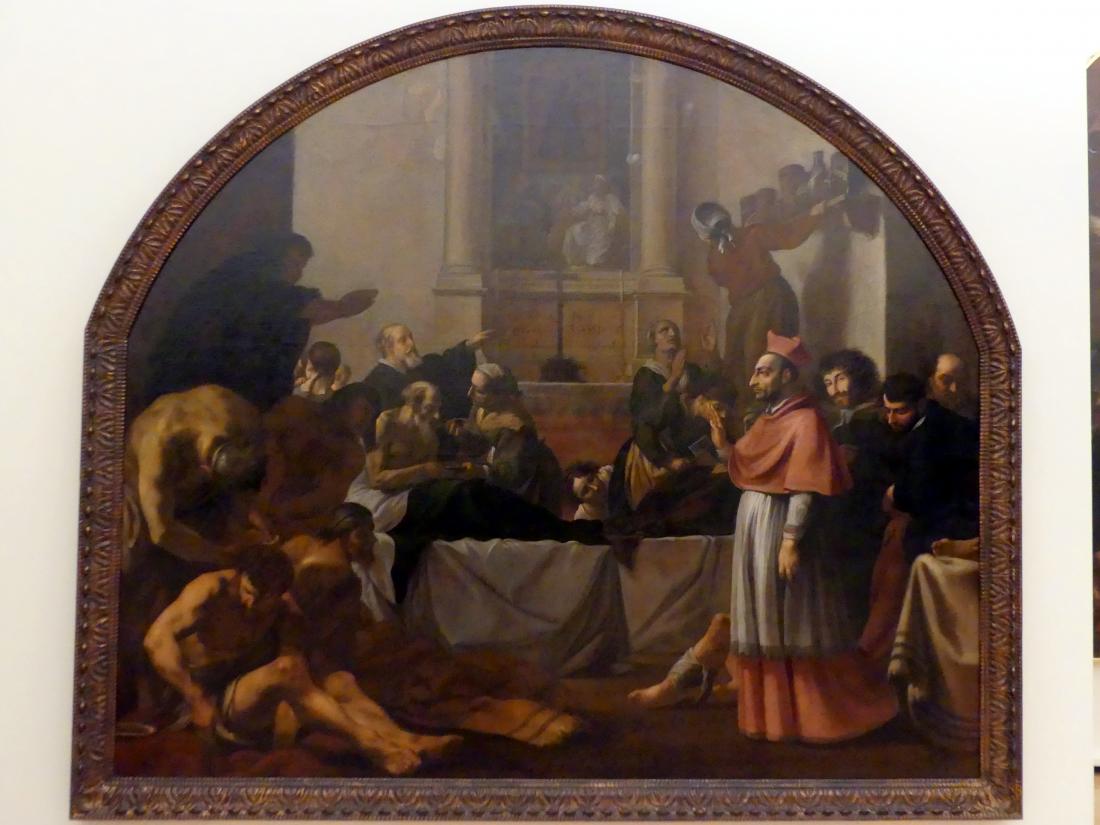 Karel Škréta (1630–1669), Der hl. Karl Borromäus besucht Pestkranke in Mailand, Prag-Kleinseite, Welsches Spital, jetzt Prag, Nationalgalerie im Palais Schwarzenberg, 1. Obergeschoss, Saal 1, 1647